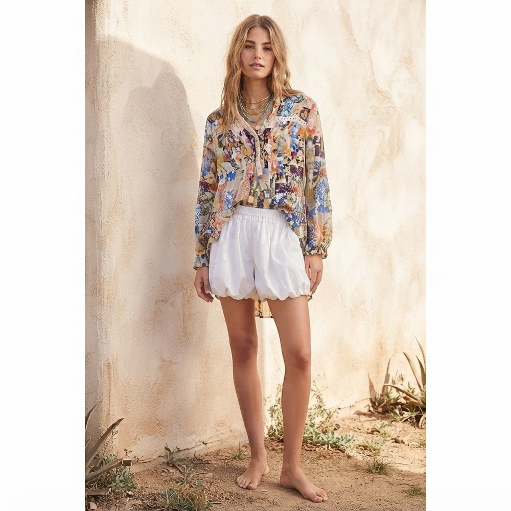 Maeve Anthropologie Patchwork Floral Tunic and White Bubble Shorts Set Size 8 M